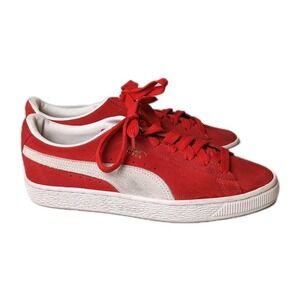 PUMA Suede Lace Up  Red Sneakers Casual Shoes Child Size 7C